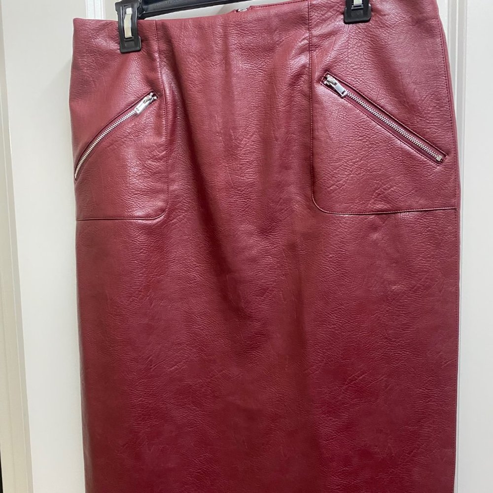 Burgundy Faux Leather Skirt